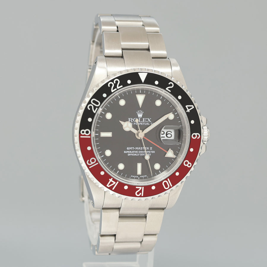 MINT 2002 Rolex GMT-Master II Coke Red Black Steel 16710 40mm Watch Box