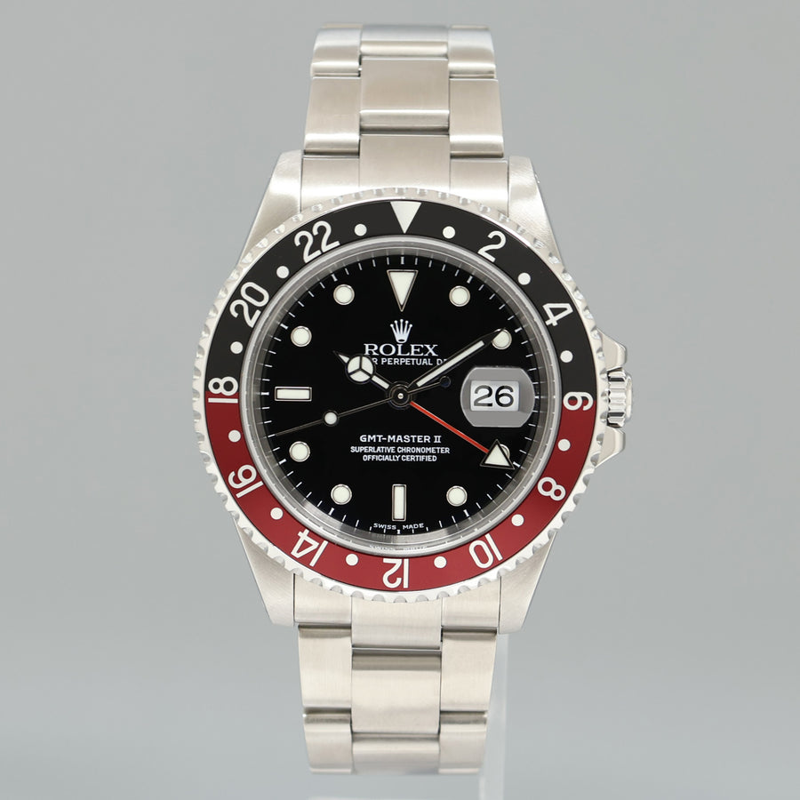 MINT 2002 Rolex GMT-Master II Coke Red Black Steel 16710 40mm Watch Box