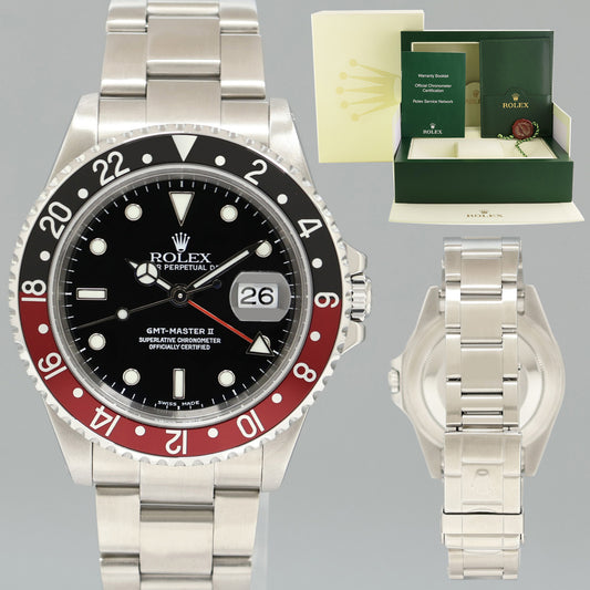 MINT 2002 Rolex GMT-Master II Coke Red Black Steel 16710 40mm Watch Box