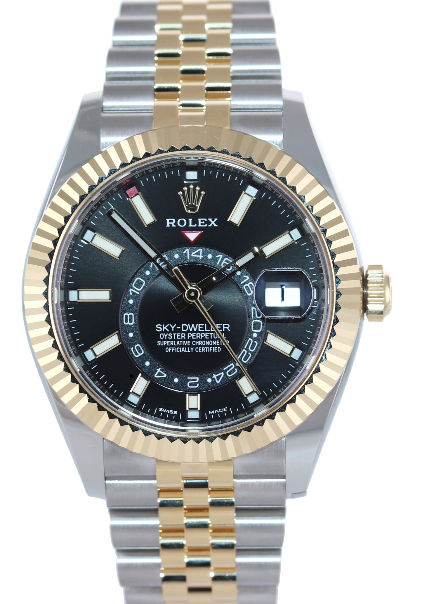 2022 NEW PAPERS Rolex Sky-Dweller 326933 Black Two Tone Yellow Gold Jubilee Watch