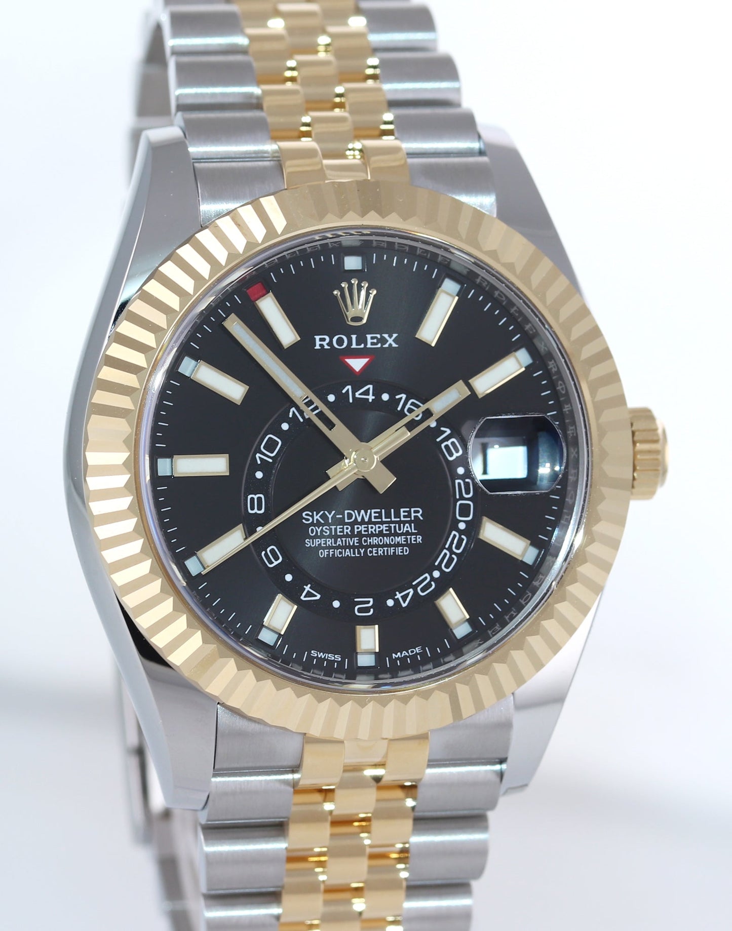 2022 NEW PAPERS Rolex Sky-Dweller 326933 Black Two Tone Yellow Gold Jubilee Watch