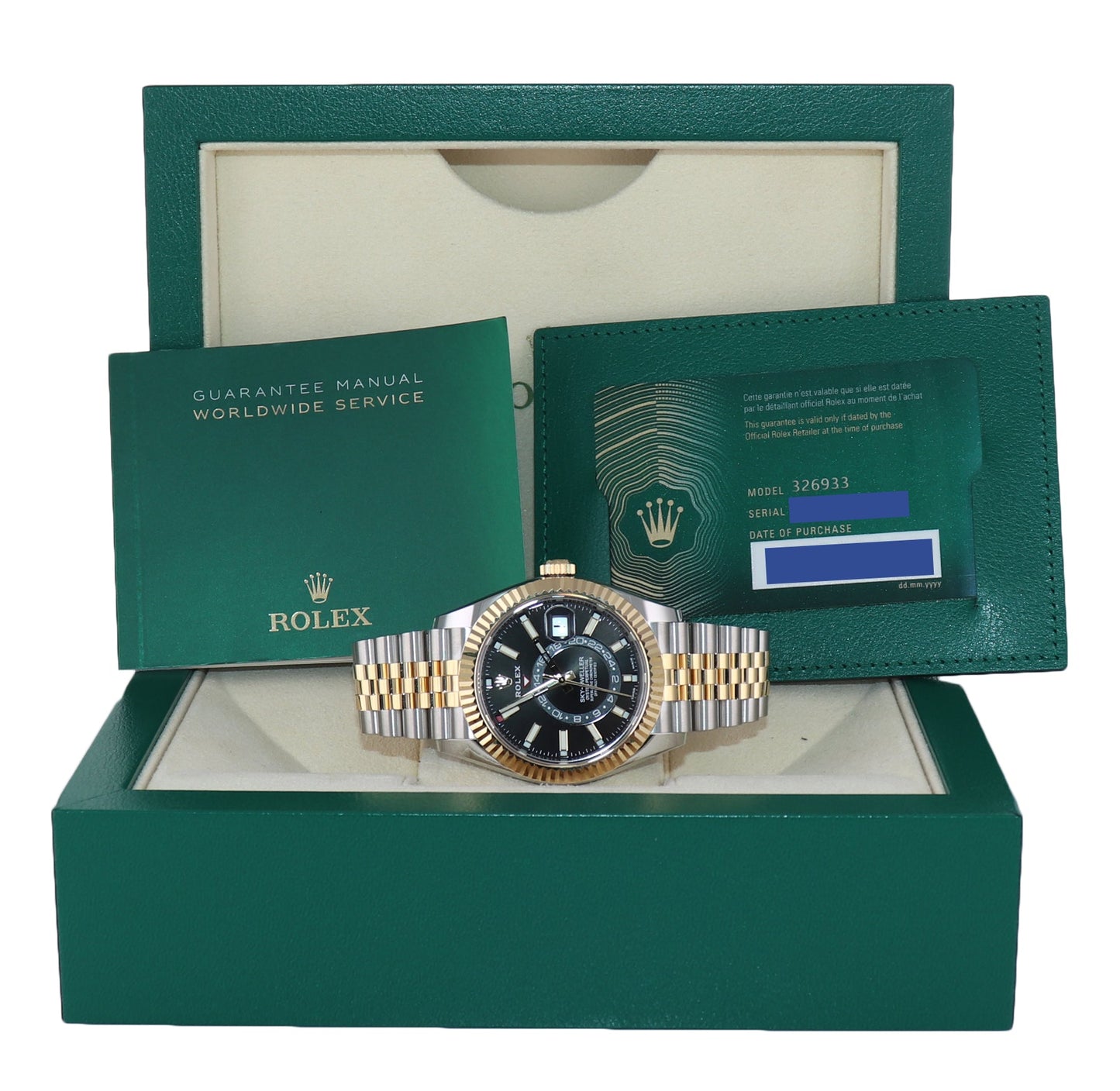 2022 NEW PAPERS Rolex Sky-Dweller 326933 Black Two Tone Yellow Gold Jubilee Watch