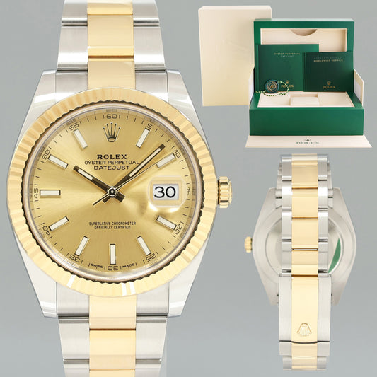 MINT 126333 Rolex DateJust 41 Two Tone Yellow Gold 41mm Champagne Stick Watch Box