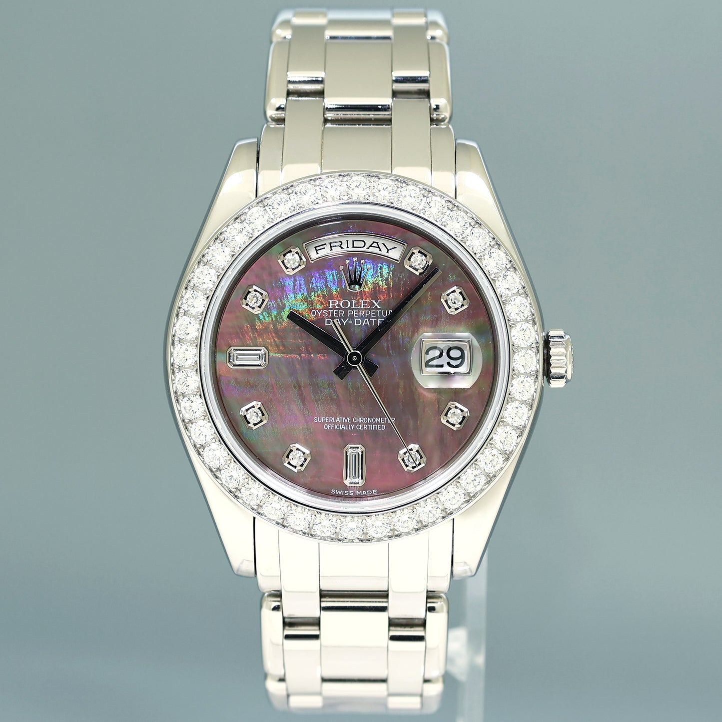 2006 PAPERS Rolex Platinum Masterpiece Diamond 18946 39MM MOP Diamond Watch