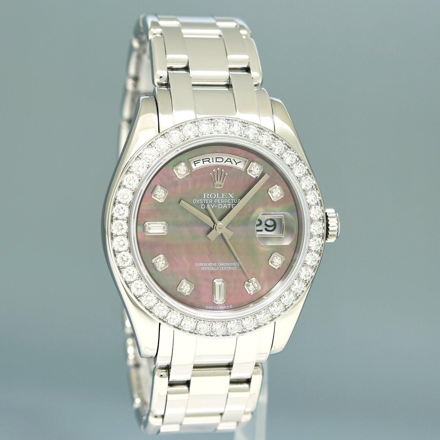2006 PAPERS Rolex Platinum Masterpiece Diamond 18946 39MM MOP Diamond Watch