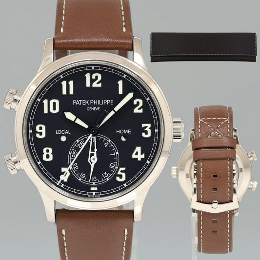 MINT 5524G Patek Philippe Blue Leather White Gold Travel Time 42mm Watch