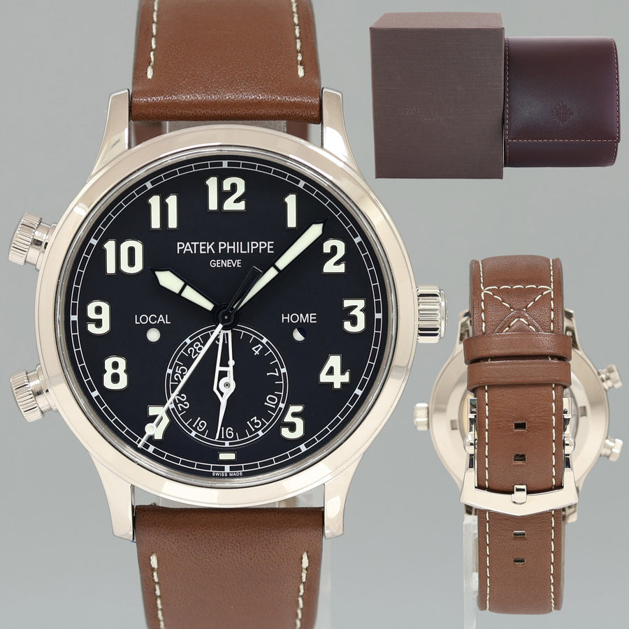 MINT 5524G Patek Philippe Blue Travel Time Leather White Gold Travel Time 42mm Watch