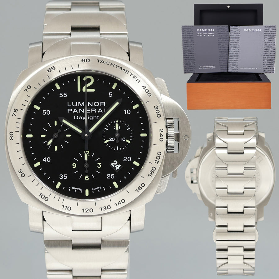 MINT PAPERS Panerai Luminor Chrono Stainless Steel Black 44mm Watch PAM00236