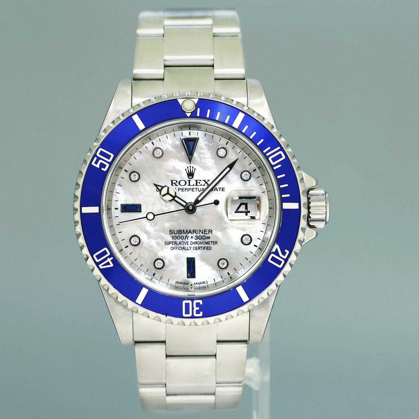 MINT 2007 Rolex Submariner Date 16610 Steel MOP Diamond Dial 40mm Oyster Watch Box