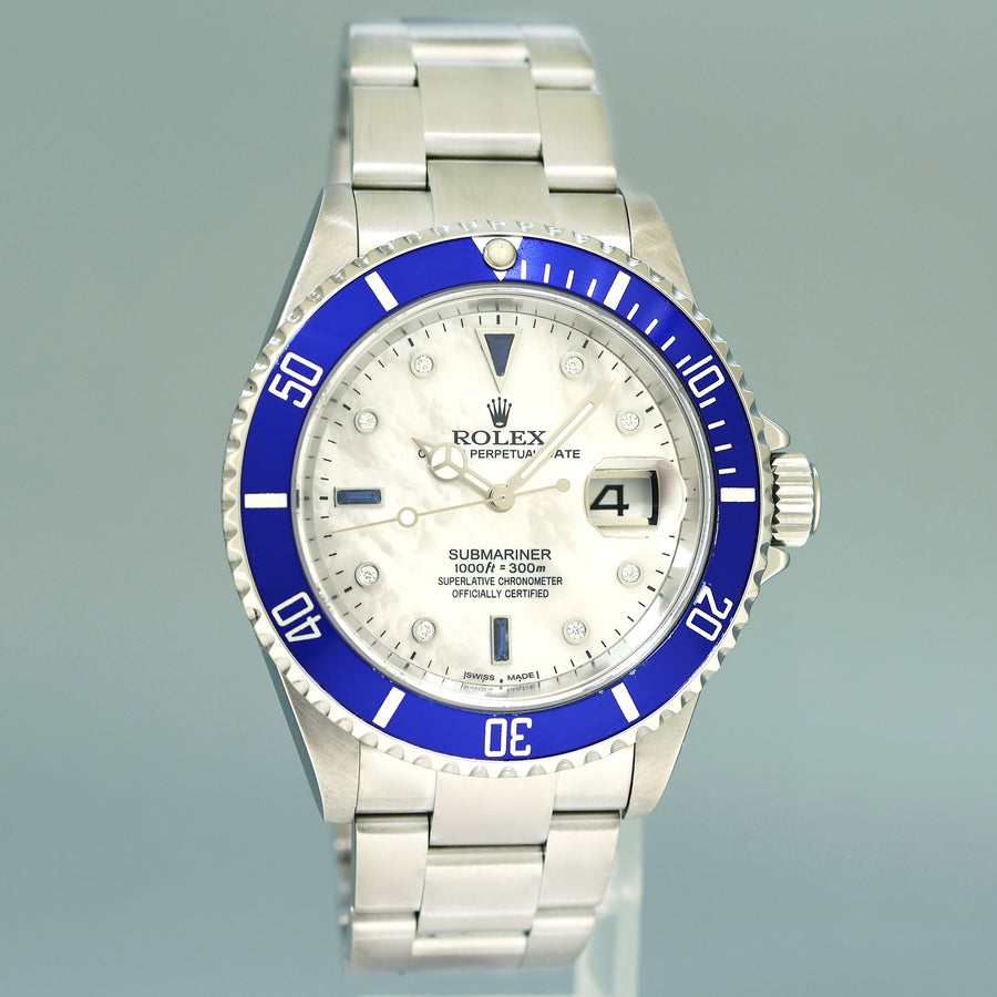 MINT 2007 Rolex Submariner Date 16610 Steel MOP Diamond Dial 40mm Oyster Watch Box