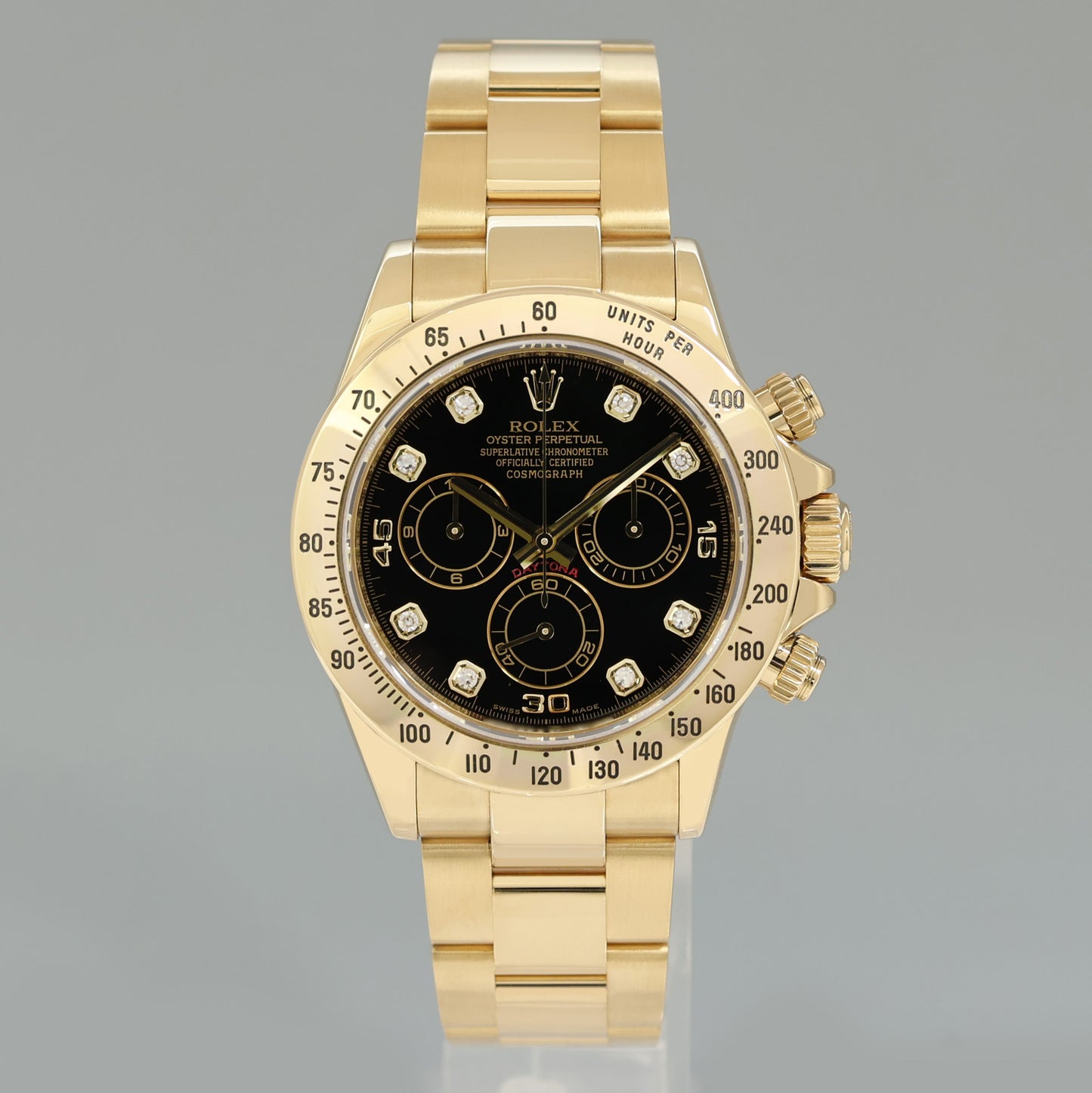 2010 PAPERS MINT Rolex Daytona 116528 Black Diamond Chrono Yellow Gold 40mm Watch