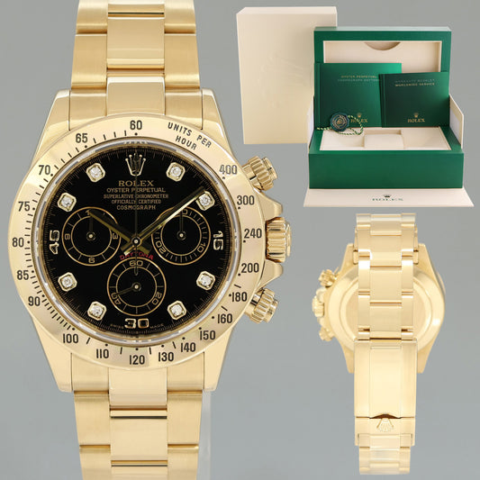 2014 MINT Rolex Daytona 116528 Black Diamond Chrono Yellow Gold 40mm Watch Box