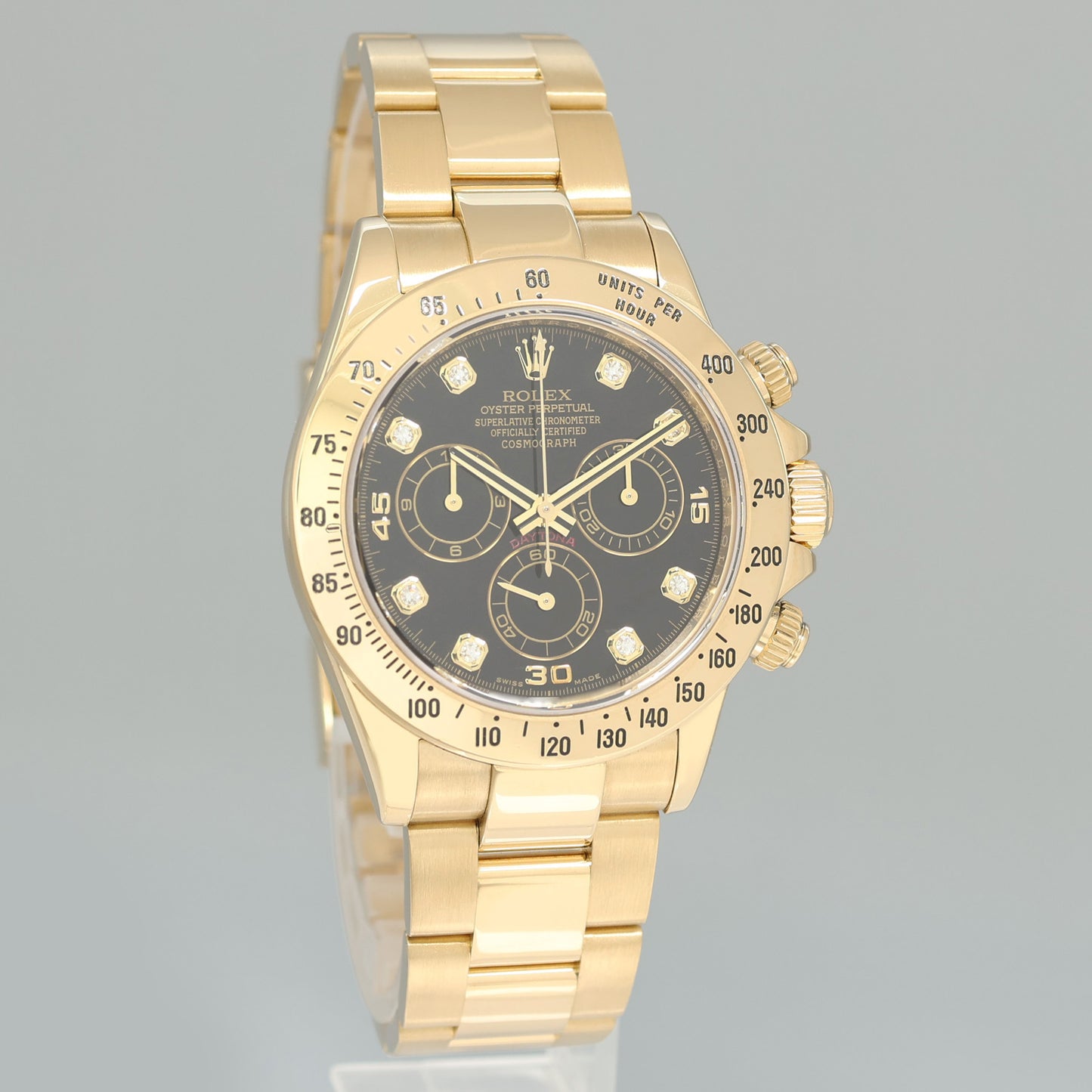 2010 PAPERS MINT Rolex Daytona 116528 Black Diamond Chrono Yellow Gold 40mm Watch