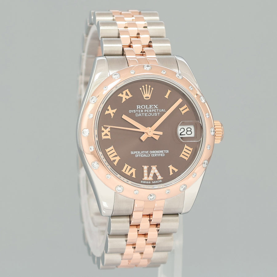 MINT 2015 Rolex DateJust Rose Gold Two Tone 31mm 178341 Chocolate Diamond Watch
