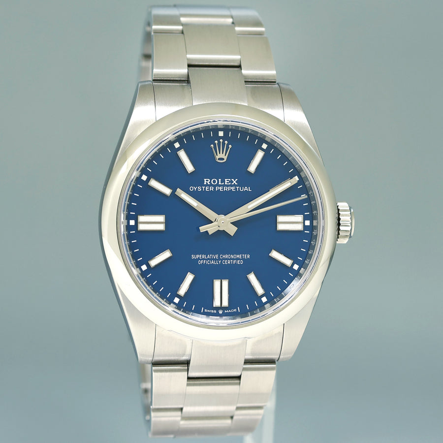 2025 NEW PAPERS Rolex Oyster Perpetual 41mm Blue Stick Oyster Watch 134300 Box