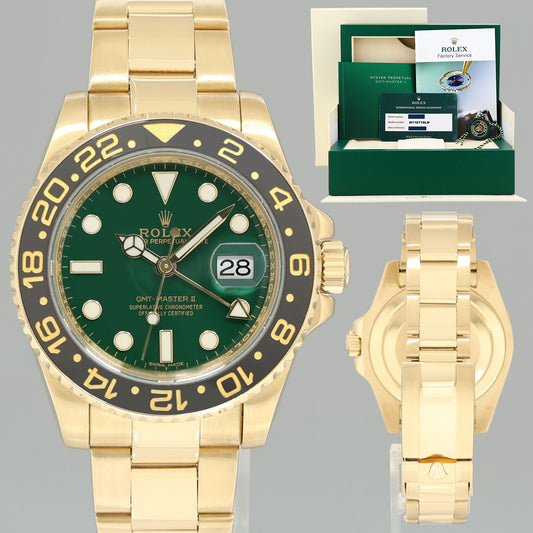2019 RSC Papers Rolex GMT-Master 2 Ceramic Green Dial 116718 Yellow Gold 40mm Watch
