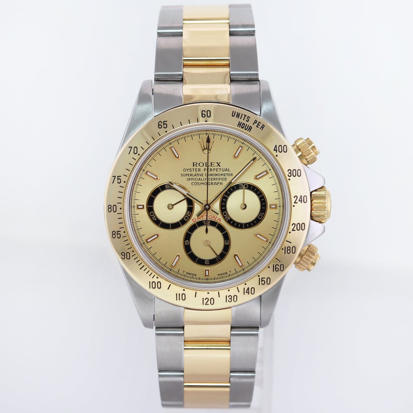 MINT Rolex Daytona 16523 Zenith Two Tone Yellow Gold Champagne Dial Watch
