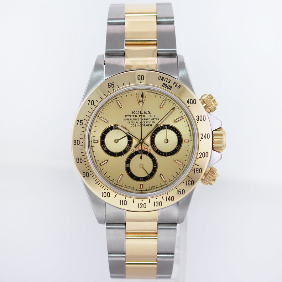 MINT Rolex Daytona 16523 Zenith Two Tone Yellow Gold Champagne Dial Watch