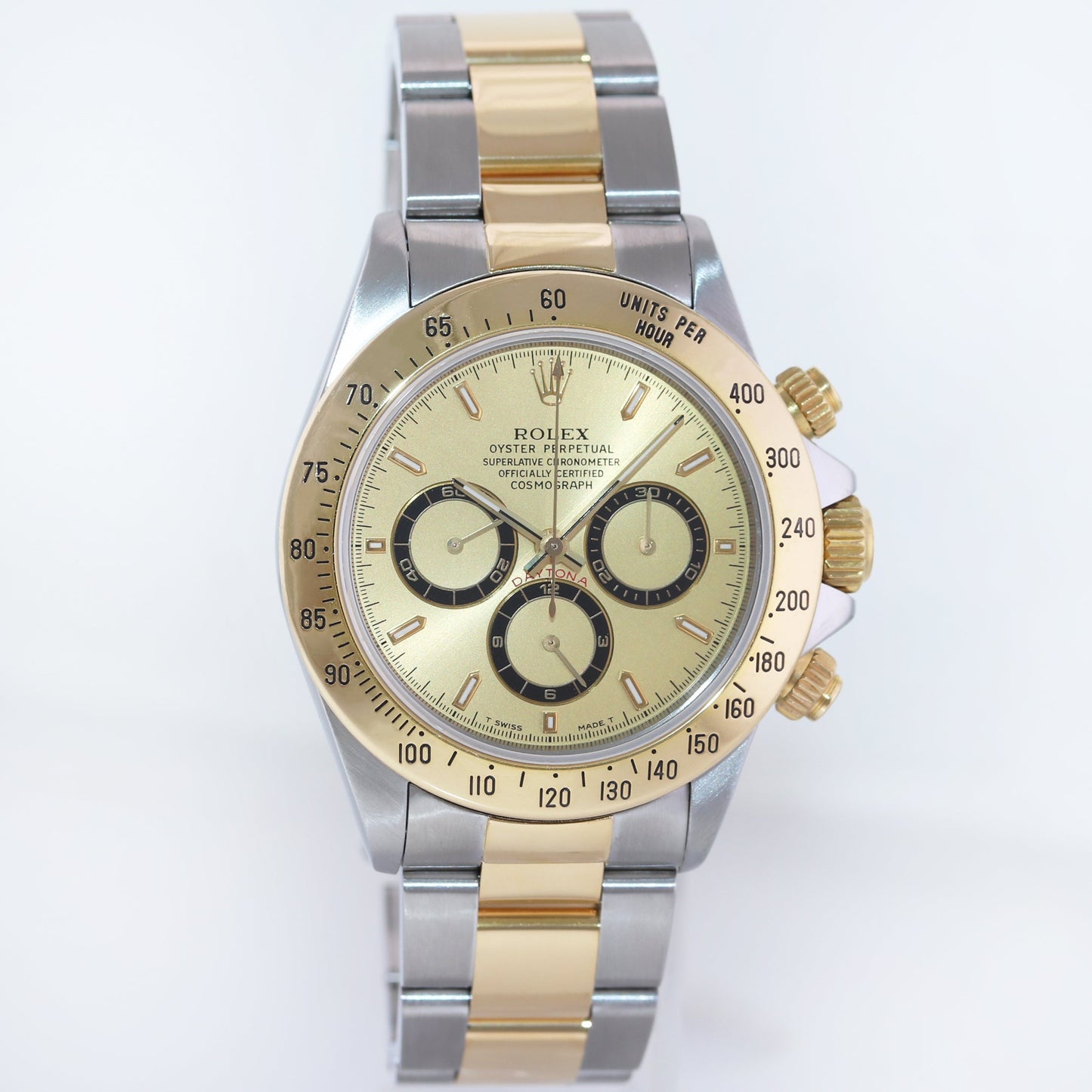 MINT Rolex Daytona 16523 Zenith Two Tone Yellow Gold Champagne Dial Watch
