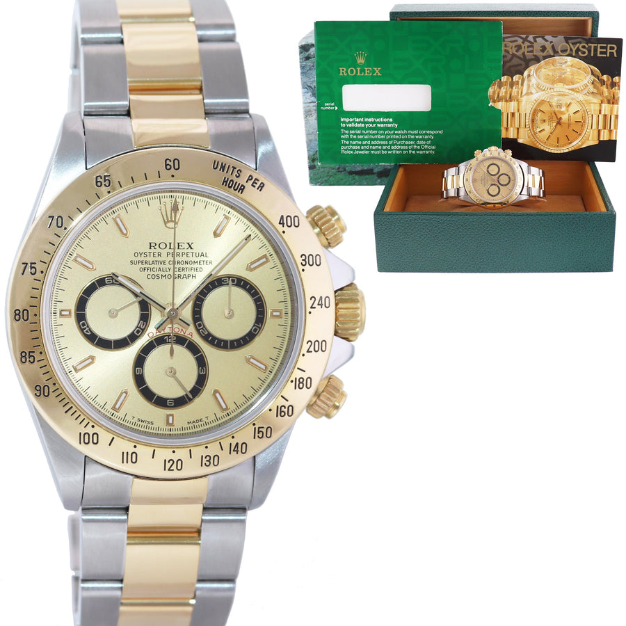 MINT Rolex Daytona 16523 Zenith Two Tone Yellow Gold Champagne Dial Watch