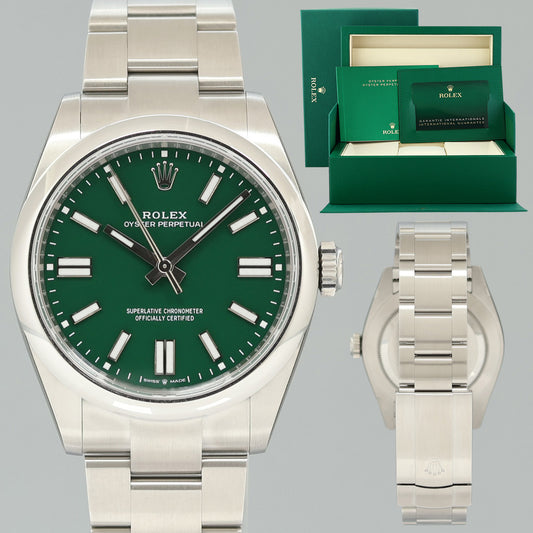 2026 NEW PAPERS 134300 Steel Rolex Oyster Perpetual 41mm Green Stick Watch Box