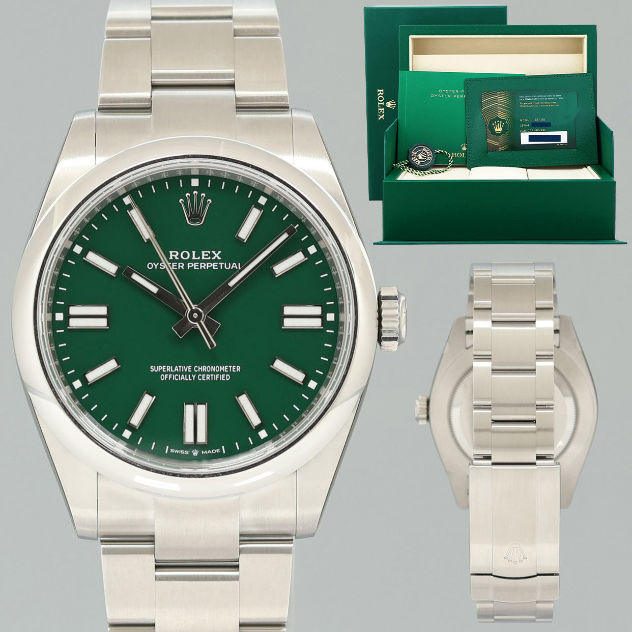 ROLEX OYSTER ボックス グリーン 2026 NEW PAPERS Rolex 134300 Oyster Perpetual 41mm Green Stick