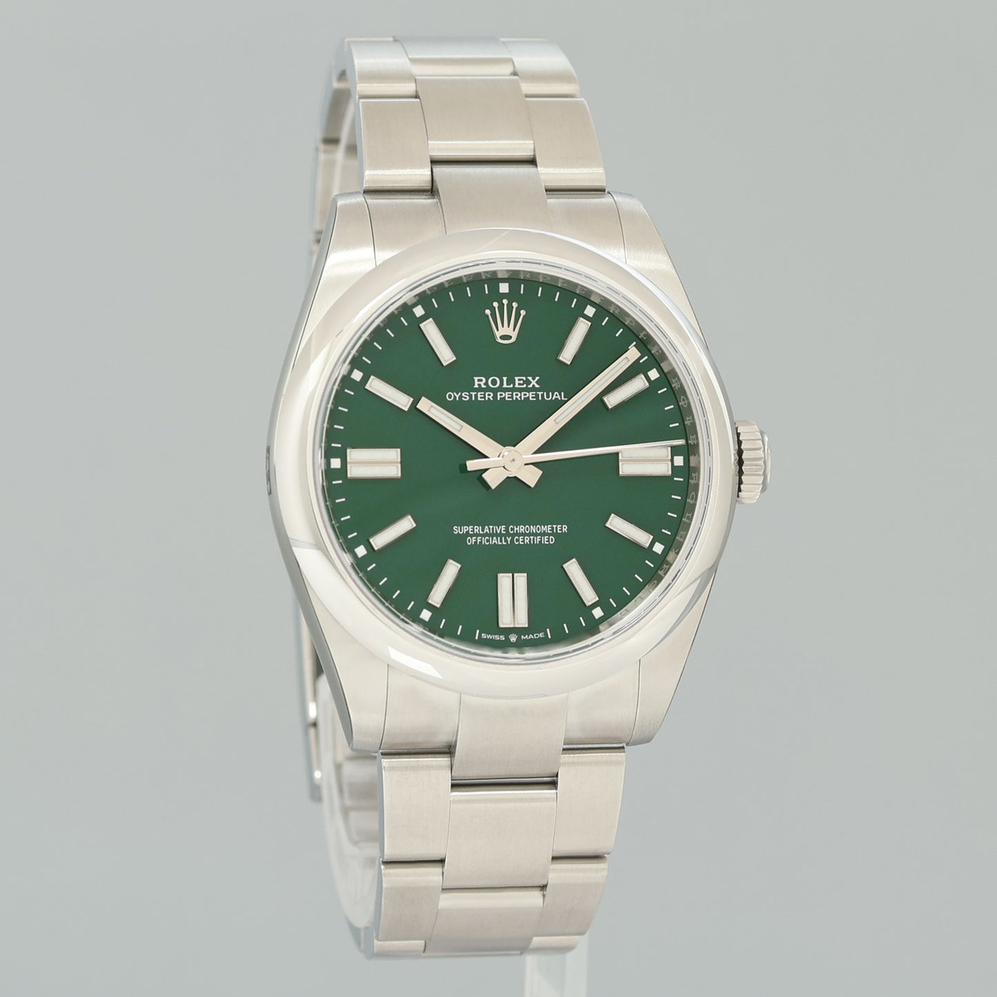2026 NEW PAPERS Rolex 134300 Oyster Perpetual 41mm Green Stick Dial Steel Watch Box
