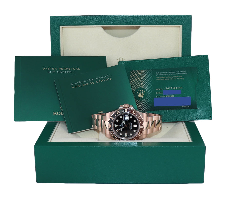 2025 NEW PAPERS Rolex GMT Master Rose Gold Ceramic Root Beer 126715 Watch Box