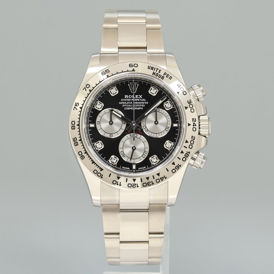 NEW 2024 PAPERS Rolex Daytona Ghost Black Diamond Chrono 126509 White Gold Watch