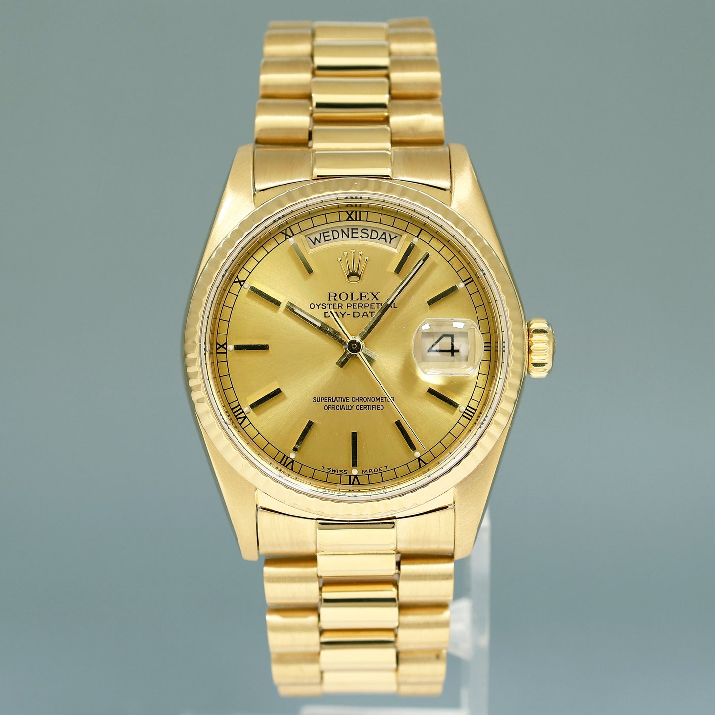 PAPERS Rolex President Day-Date Champagne 18038 Quickset Yellow Gold Watch