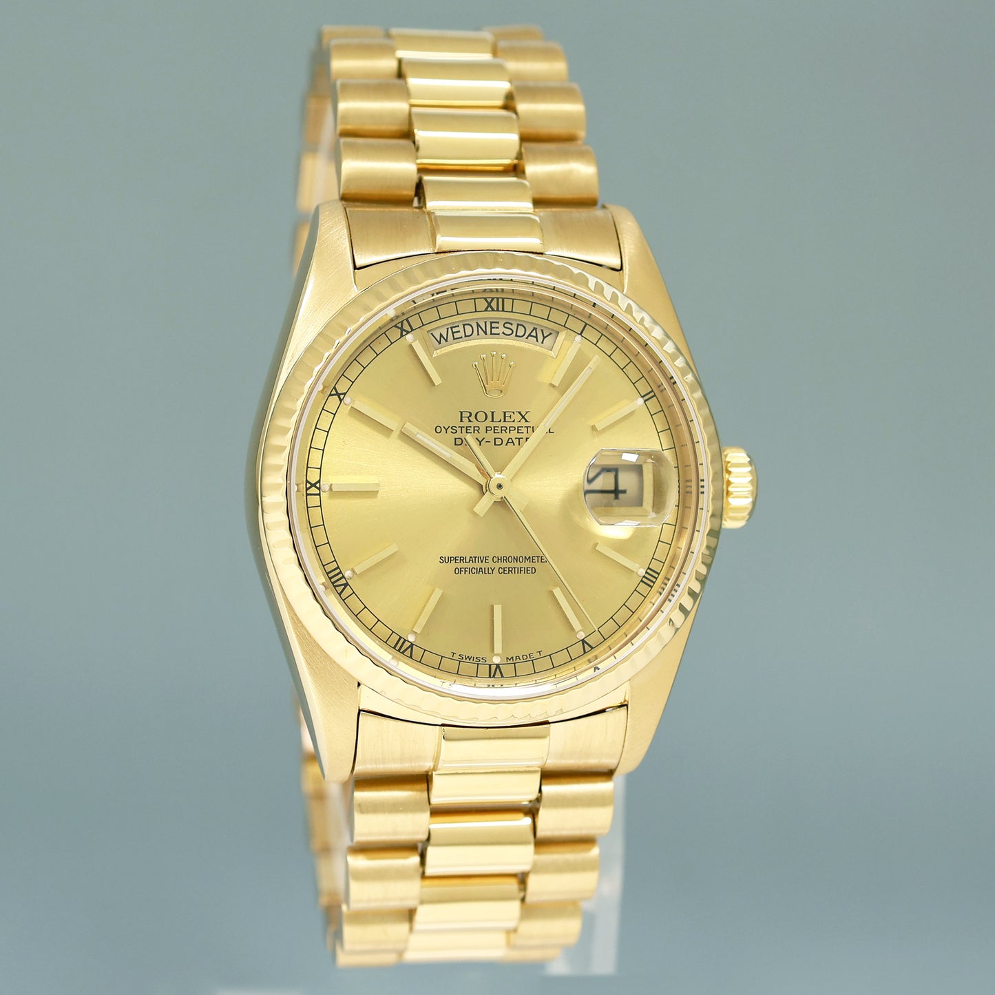 PAPERS Rolex President Day-Date Champagne 18038 Quickset Yellow Gold Watch