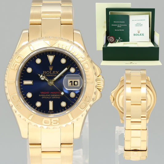 MINT PAPERS Yellow GOLD Ladies Rolex Yacht-Master 169628 Blue Dial 29mm Watch Box