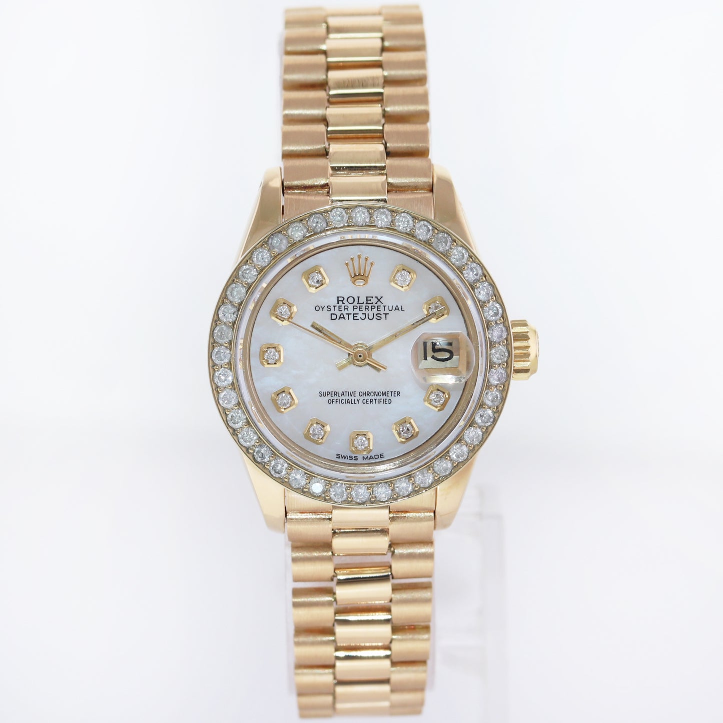 Pearl Diamond Ladies Rolex DateJust President 26mm 6917 Yellow Gold Watch Box