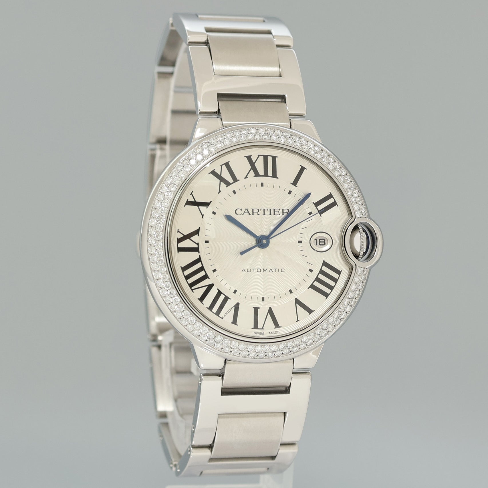 MINT DIAMOND Cartier W69012Z4 Ballon Bleu 3001 Silver Roman Steel