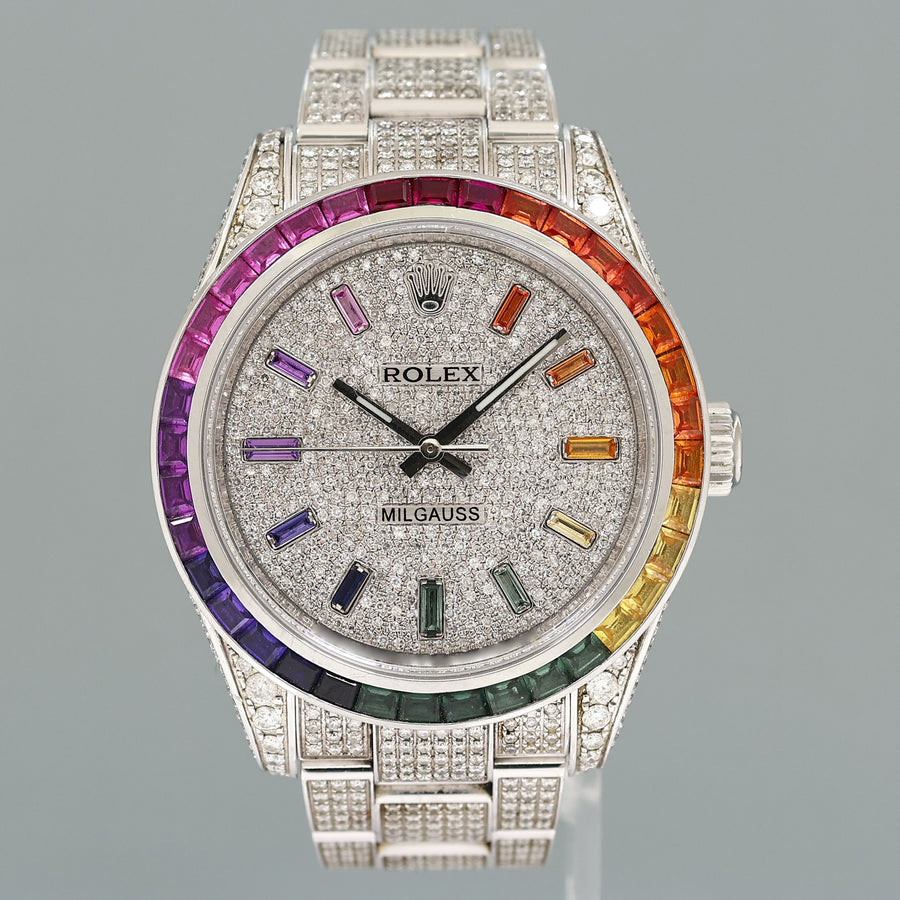 MINT Rolex Milgauss Diamond Iced Out Pave Sapphire 116400 Steel Watch Box
