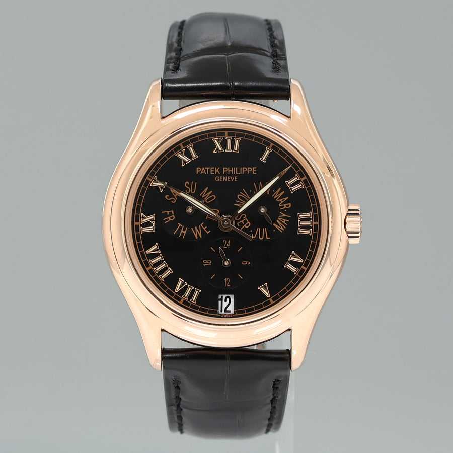 MINT Patek Philippe Rose Gold Annual Calendar 5035r Black Roman 37mm Watch Box