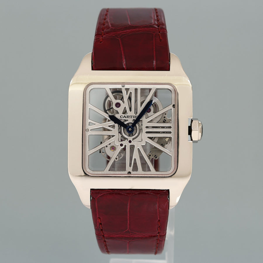 PAPERS MINT Cartier White Gold Leather Dumont Skeleton W2020033 Manual Wind Watch
