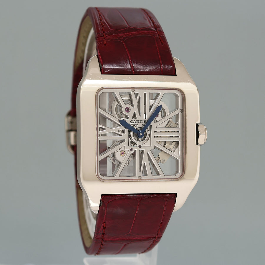 PAPERS MINT Cartier White Gold Leather Dumont Skeleton W2020033 Manual Wind Watch