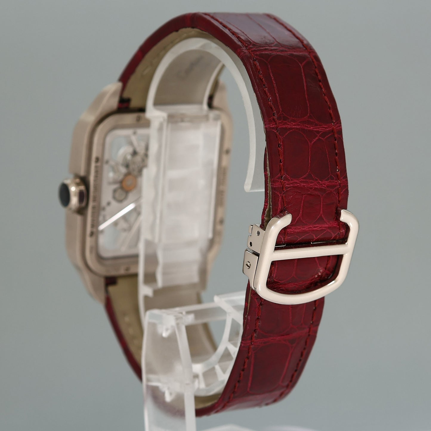 PAPERS MINT Cartier White Gold Leather Dumont Skeleton W2020033 Manual Wind Watch