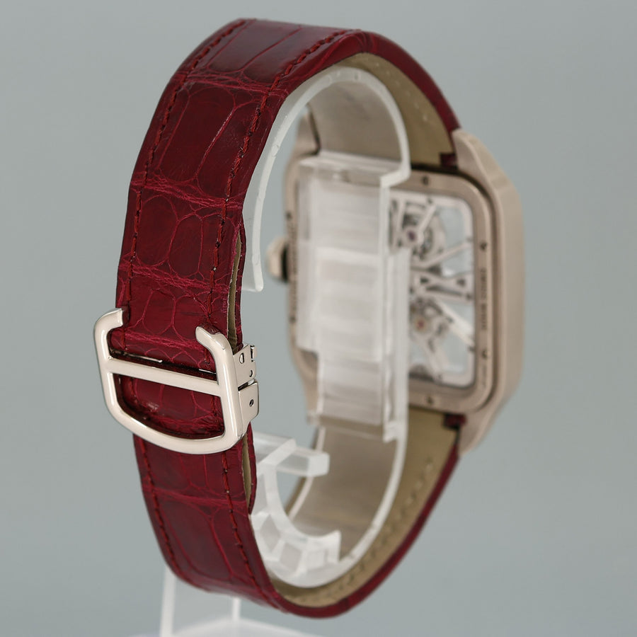 PAPERS MINT Cartier White Gold Leather Dumont Skeleton W2020033 Manual Wind Watch