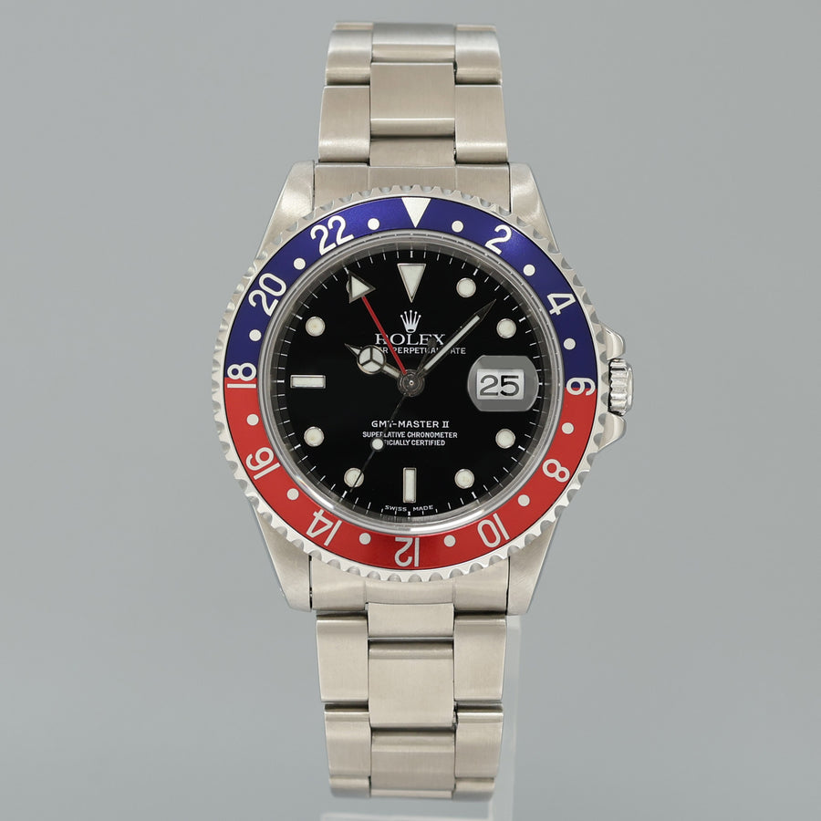 2000 Rolex GMT-Master 2 Pepsi Blue Red Steel 16710 Watch Black Watch Box