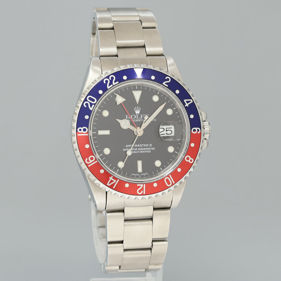 2000 Rolex GMT-Master 2 Pepsi Blue Red Steel 16710 Watch Black Watch Box