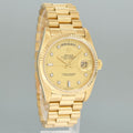 Mint Rolex President Day Date 18038 Quick Set Champagne Diamond Yellow Gold Watch