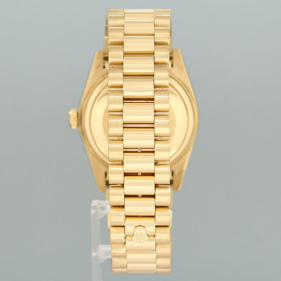 Mint Rolex President Day Date 18038 Quick Set Champagne Diamond Yellow Gold Watch