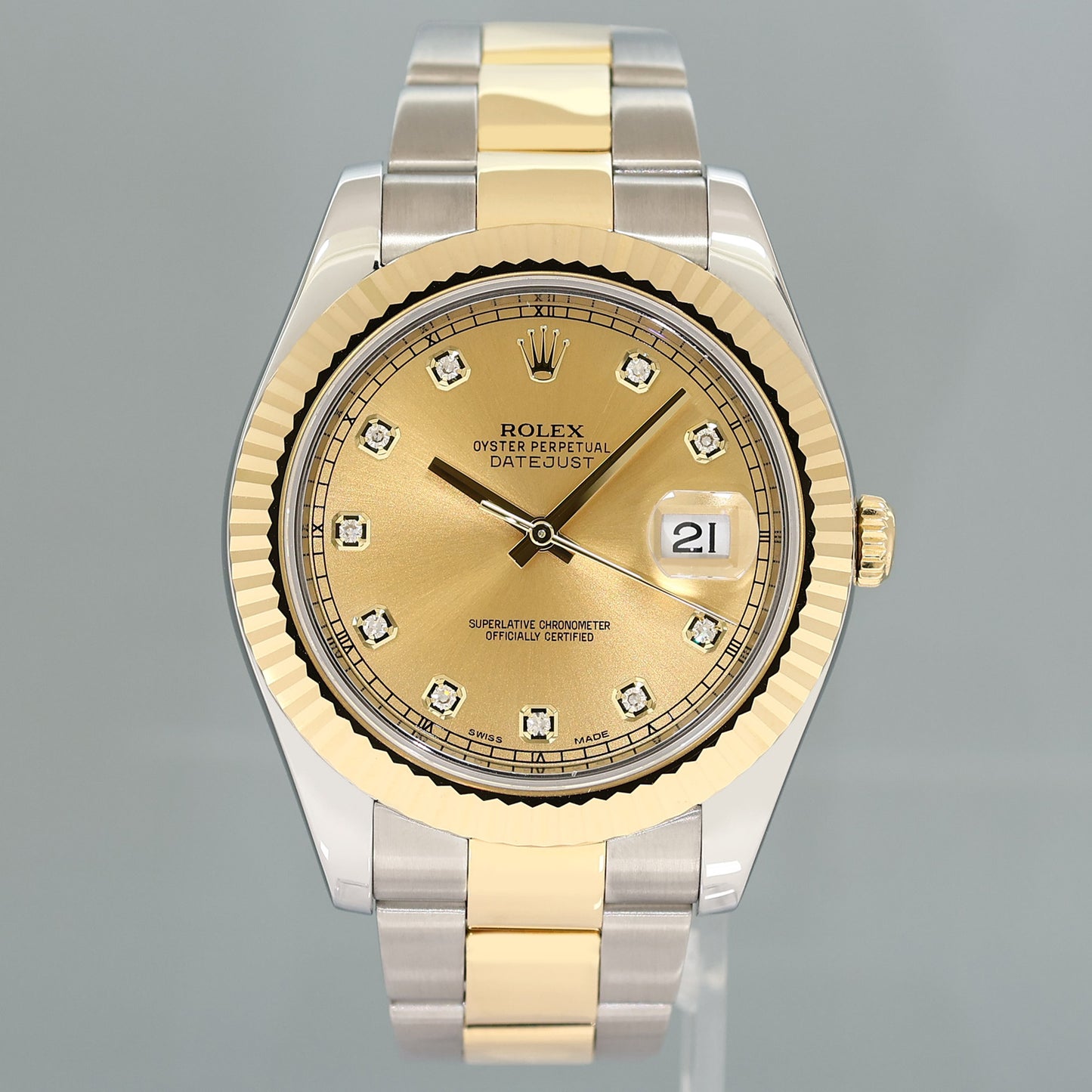 2015 MINT Rolex Datejust II 2 Champagne Diamond 116333 Two-Tone Yellow Gold Watch