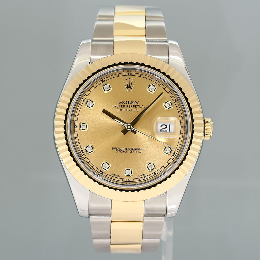 2015 MINT Rolex Datejust II 2 Champagne Diamond 116333 Two-Tone Yellow Gold Watch