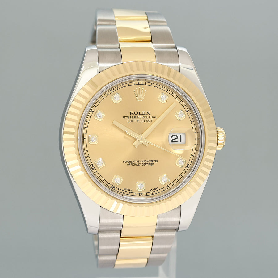 2015 MINT Rolex Datejust II 2 Champagne Diamond 116333 Two-Tone Yellow Gold Watch