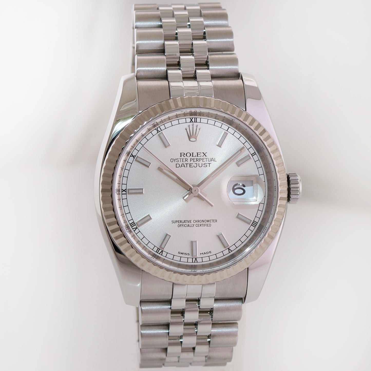 2017 MINT Papers Rolex 116234 DateJust Steel Silver Stick 36mm Jubilee Steel Watch