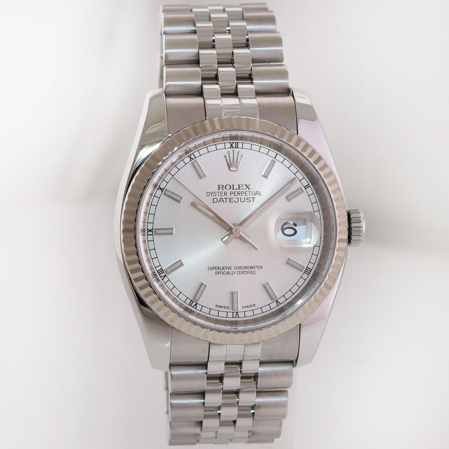 2017 MINT Papers Rolex 116234 DateJust Steel Silver Stick 36mm Jubilee Steel Watch