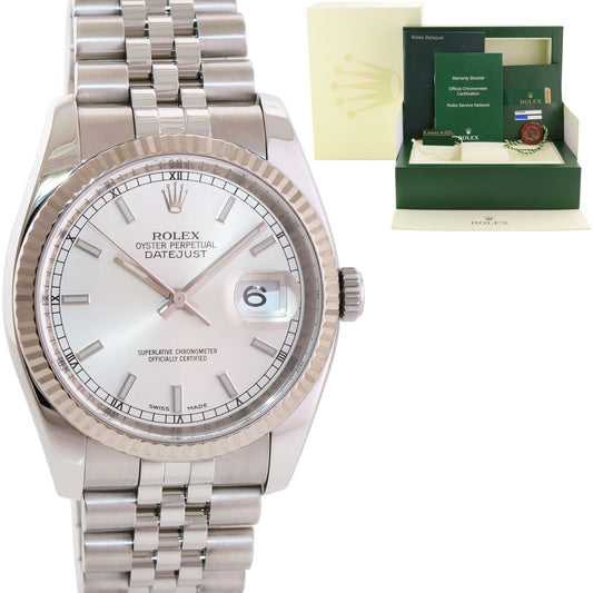 2017 MINT Papers Rolex 116234 DateJust Steel Silver Stick 36mm Jubilee Steel Watch
